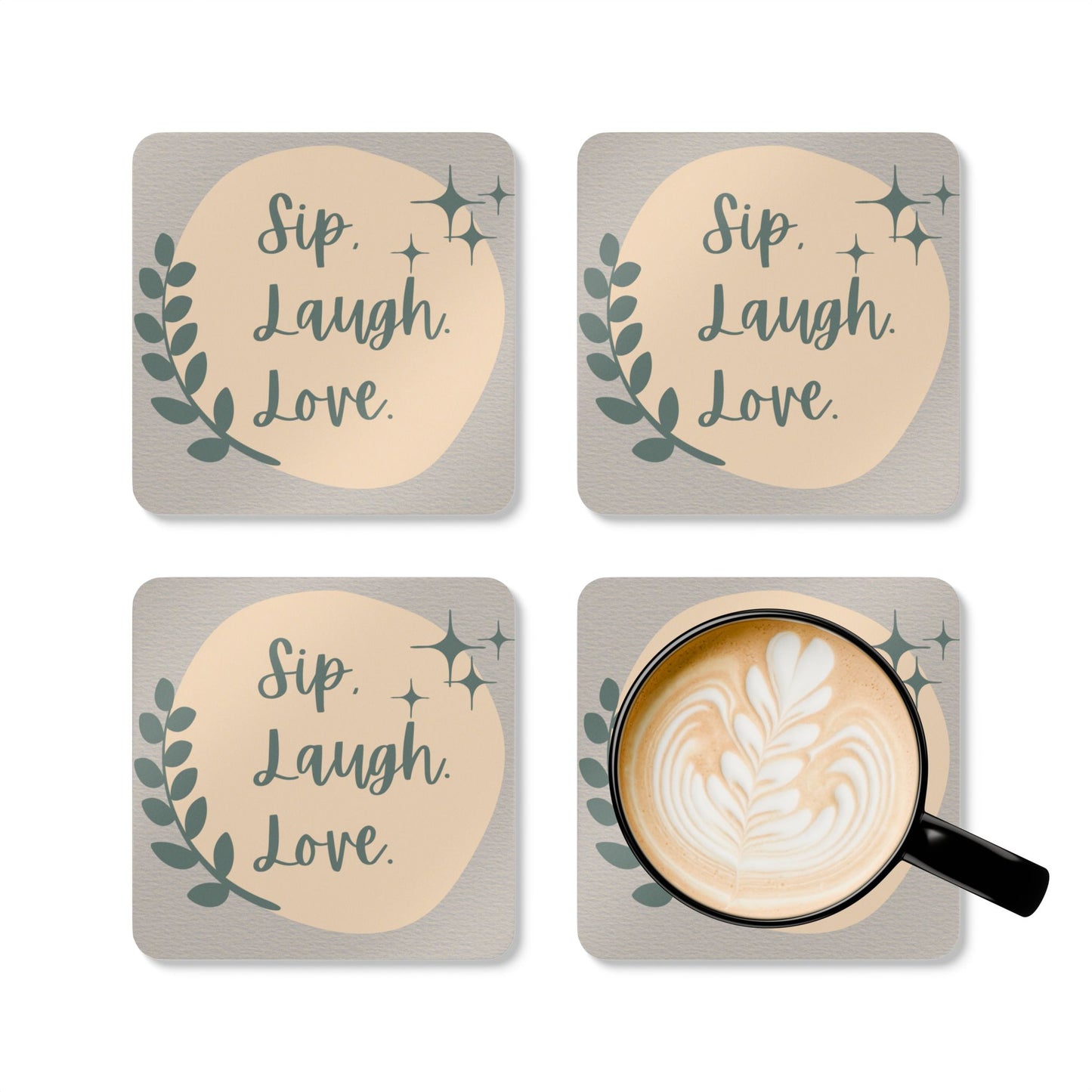 Sip Laugh Love Corkwood Coaster Set – Stylish Rustic Home Décor & Gift for Friends