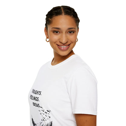 "Thoughts. Feelings. Ideas." — Unisex Softstyle T‑Shirt (Black Print)