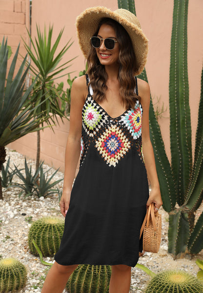 Boho Crocheted Suspender Dress – Sexy Backless Hollow Summer Outfit