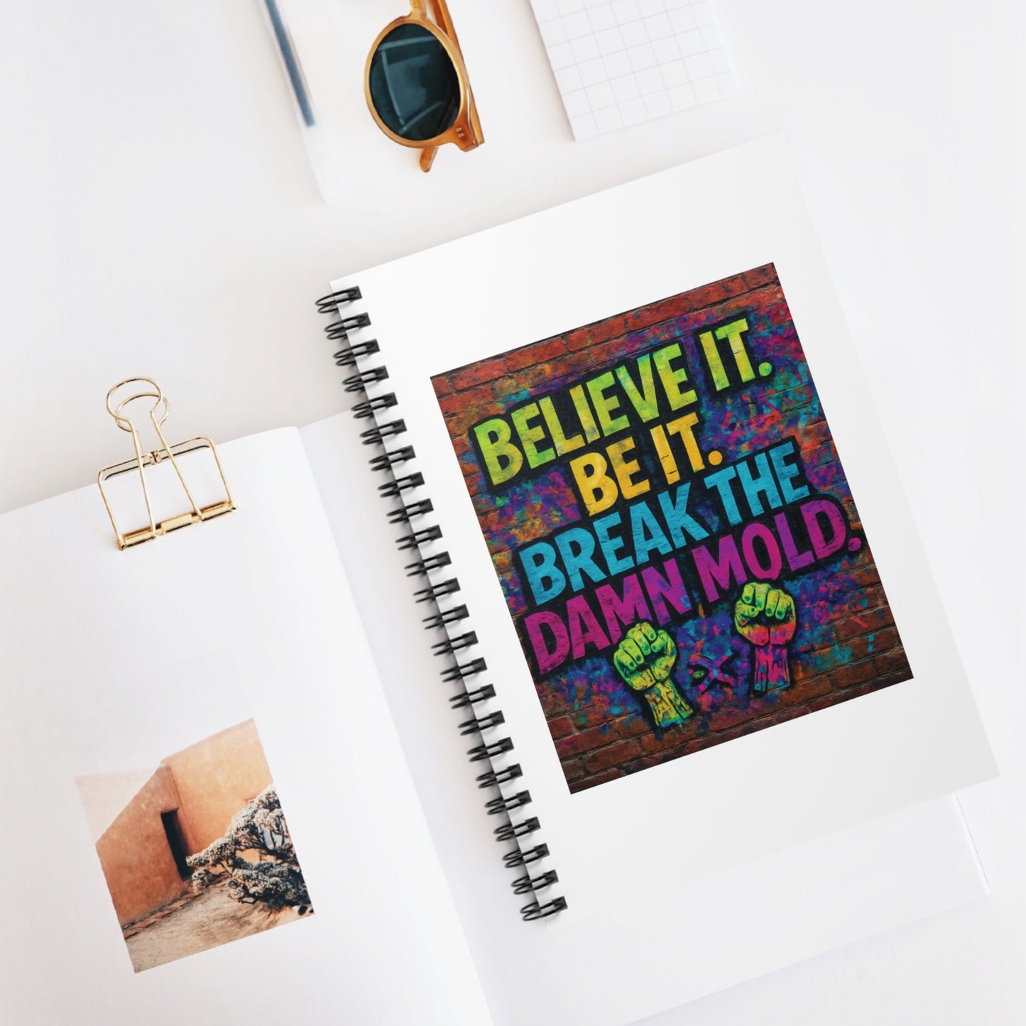 "Believe It. Be It. Break The Damn Mold" - White Cover Inspirational Spiral Notebook