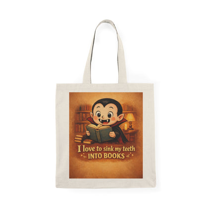 “I Love to Sink My Teeth Into Books” Cotton Book Tote