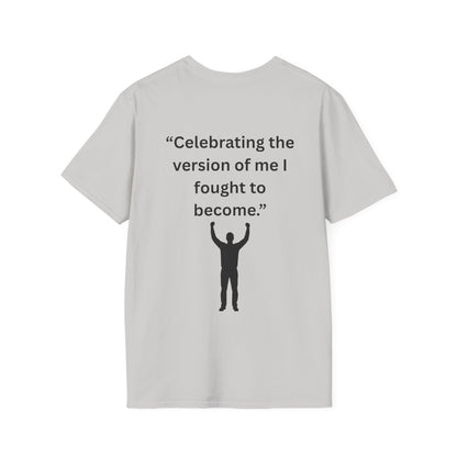 "Celebrating The Version of Me" — Empowered Man Unisex Softstyle Tee (Black Print)