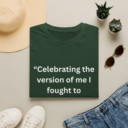 "Celebrating The Version of Me" — Empowered Man Unisex Softstyle Tee (White Print)
