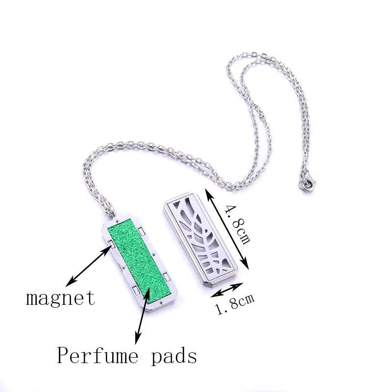 Square Aroma Locket Necklace Magnetic Stainless Steel Aromatherapy Essential Oil Diffuser Perfume Locket Pendant Jewelry