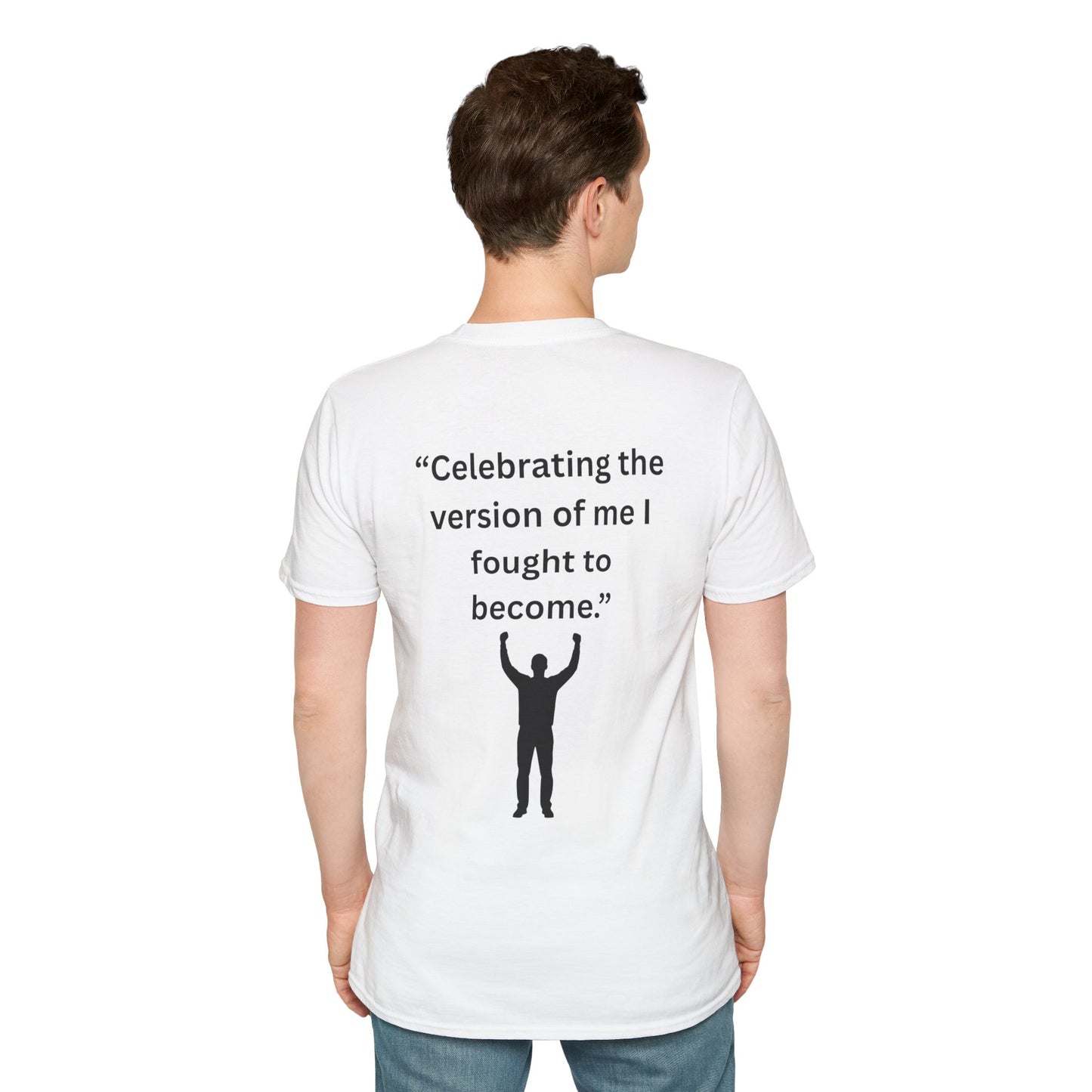 "Celebrating The Version of Me" — Empowered Man Unisex Softstyle Tee (Black Print)