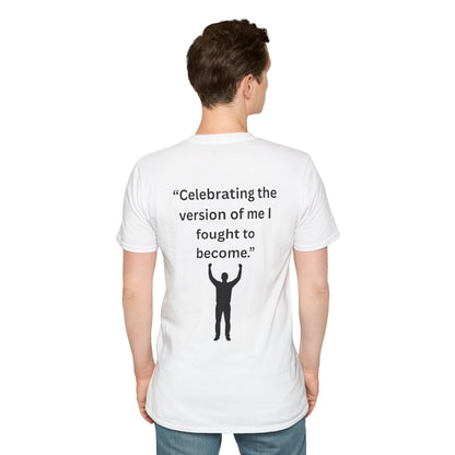 "Celebrating The Version of Me" — Empowered Man Unisex Softstyle Tee (Black Print)