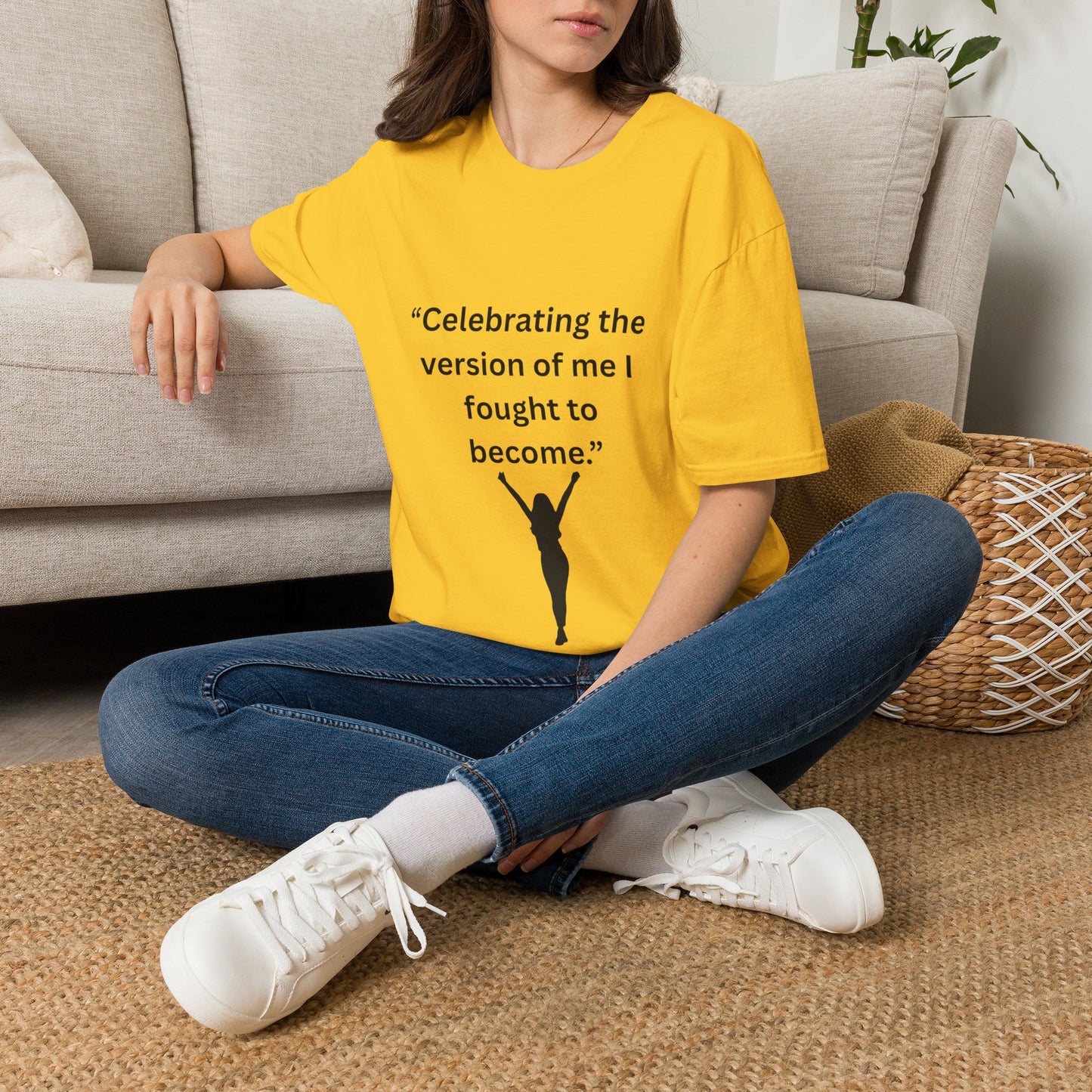 "Celebrating The Version of Me" — Empowered Woman Unisex Softstyle Tee (Black Print)