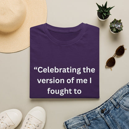 "Celebrating The Version of Me" — Empowered Man Unisex Softstyle Tee (White Print)