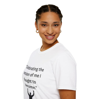 "Celebrating The Version of Me" — Empowered Man Unisex Softstyle Tee (Black Print)