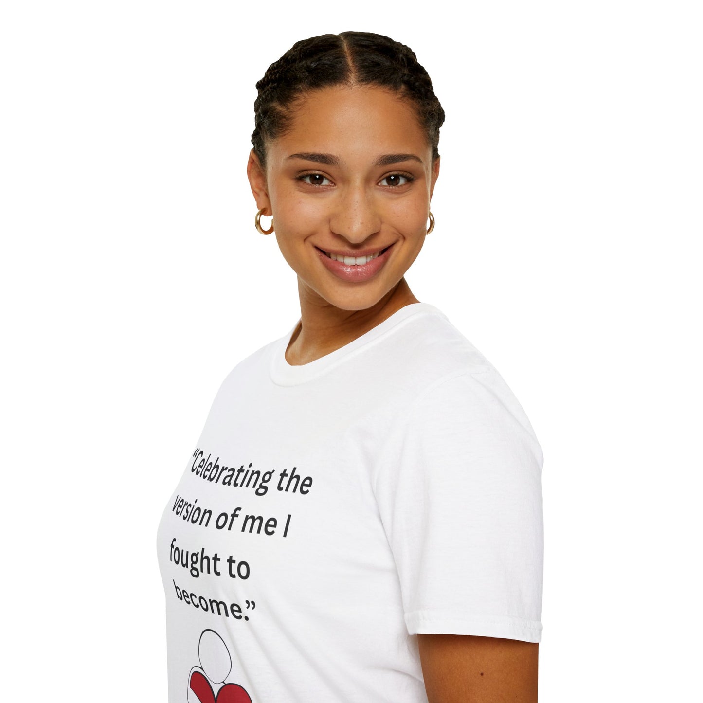 "Celebrating The Version of Me" — Self-Love Heart Unisex Softstyle Tee