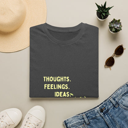 "Thoughts. Feelings. Ideas." — Unisex Softstyle T‑Shirt (Yellow Print)