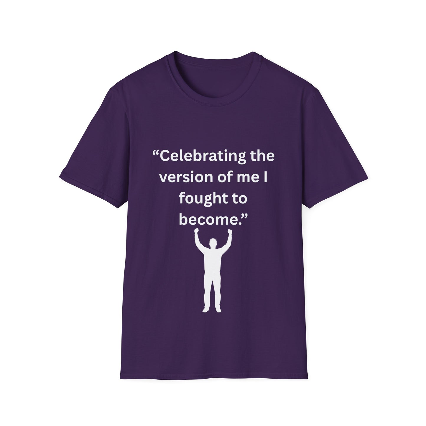 "Celebrating The Version of Me" — Empowered Man Unisex Softstyle Tee (White Print)