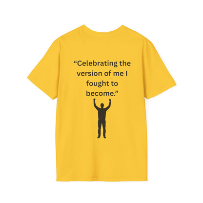 "Celebrating The Version of Me" — Empowered Man Unisex Softstyle Tee (Black Print)