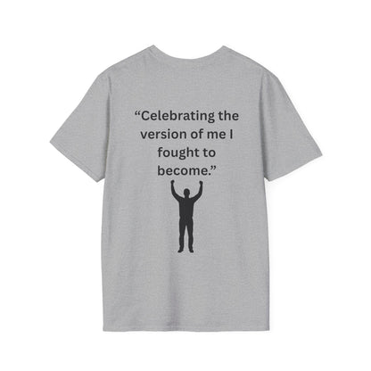 "Celebrating The Version of Me" — Empowered Man Unisex Softstyle Tee (Black Print)