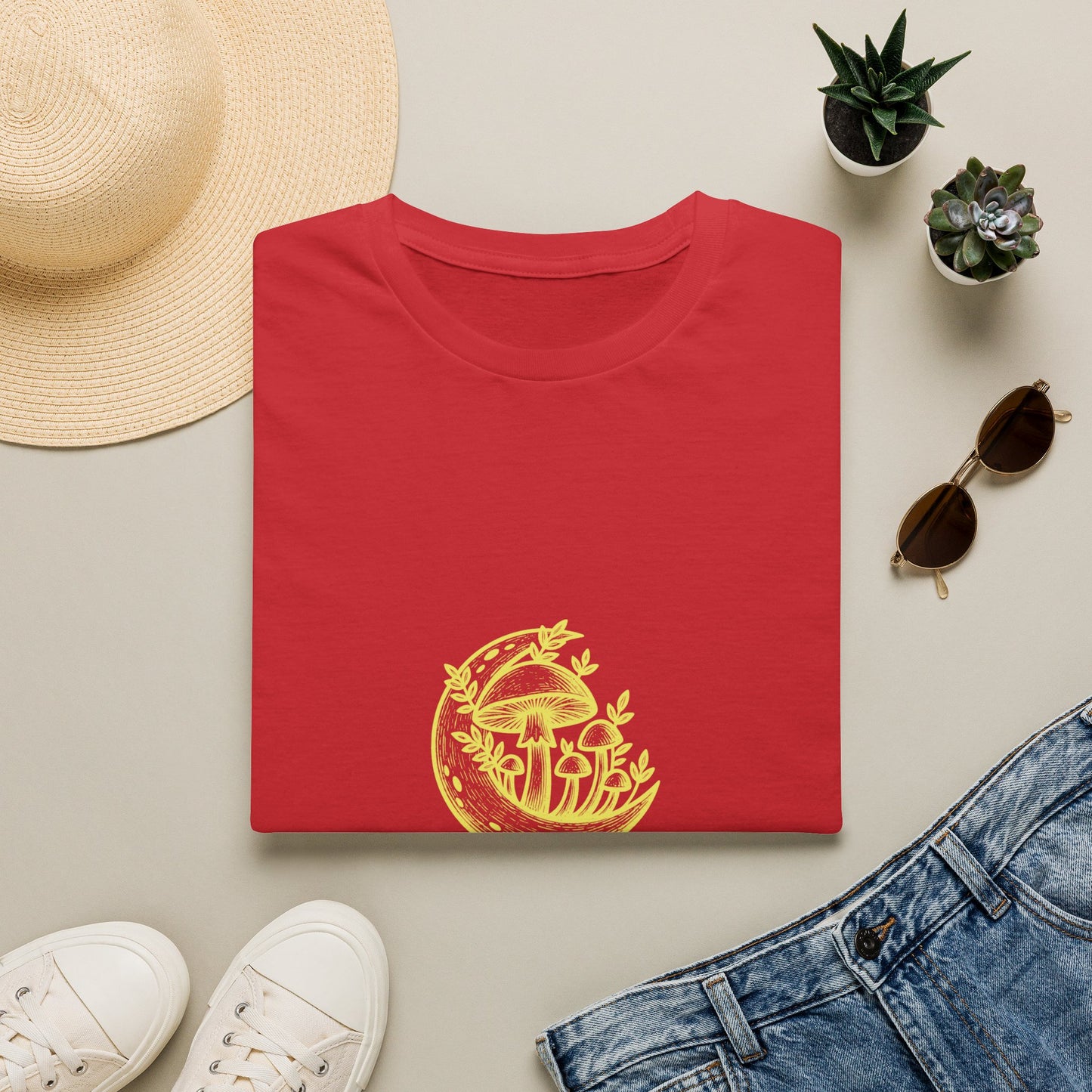 "Where the Moon Grows Wild Things" — Unisex Softstyle Tee (Yellow-White Print)