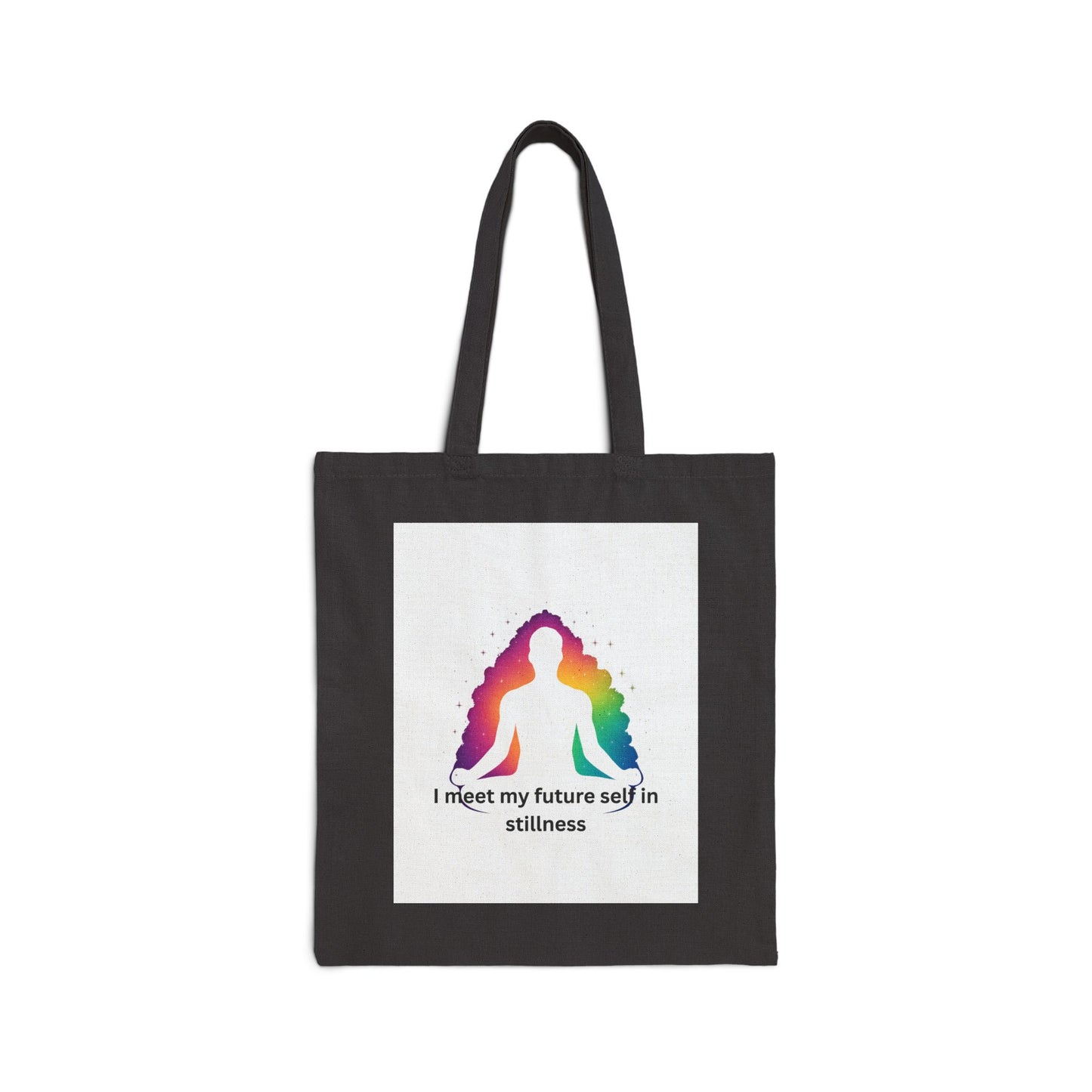 "I Meet My Future Self in Stillness" — Aura Meditation Canvas Tote Bag