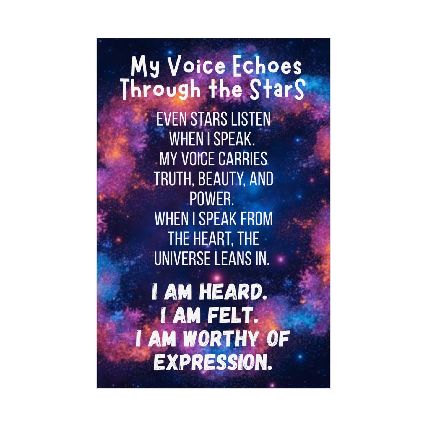 Inspirational Galaxy Poster My Voice Echoes Through the Stars Wall Art