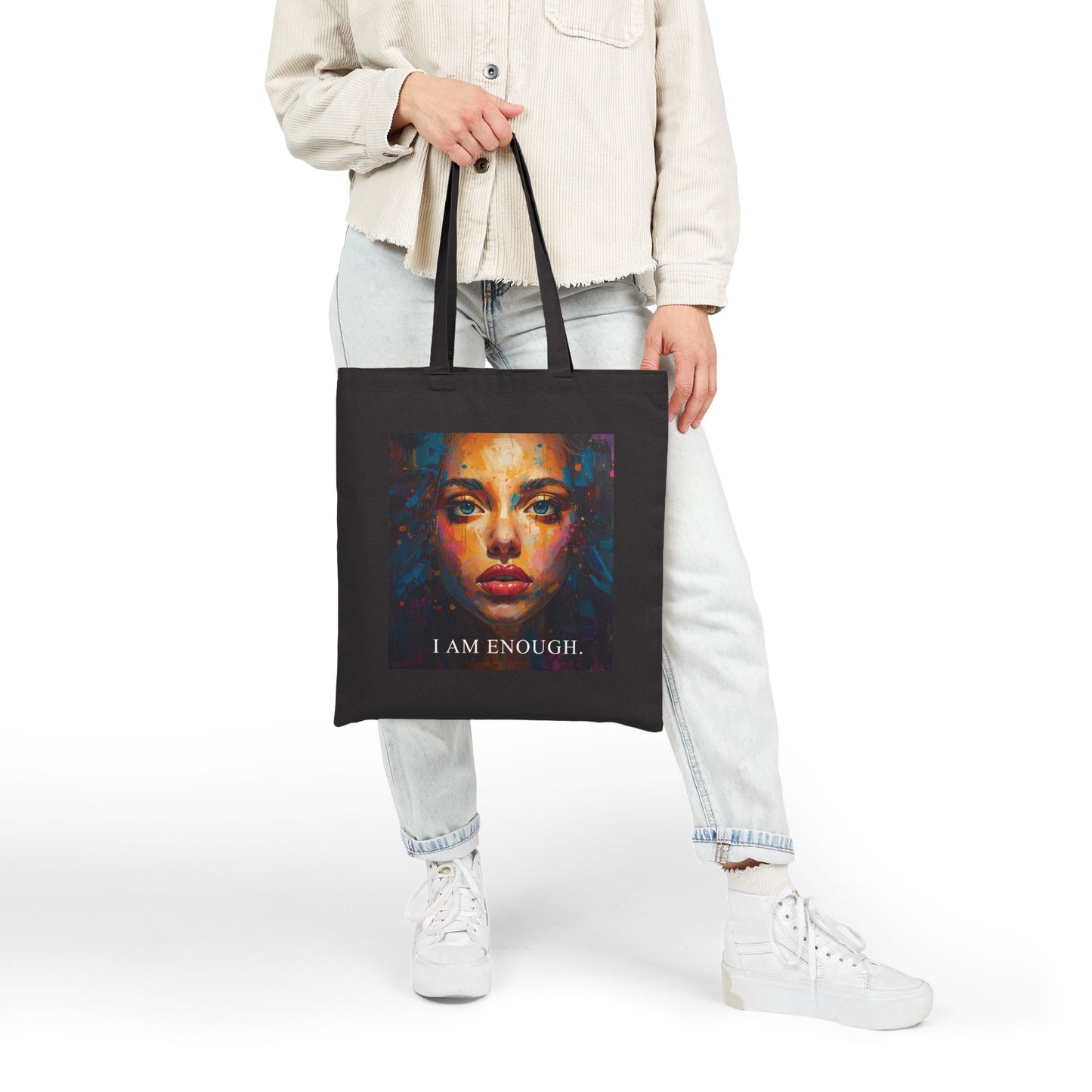 Canvas Tote — "I Am Enough" Inspirational Portrait Tote Bag