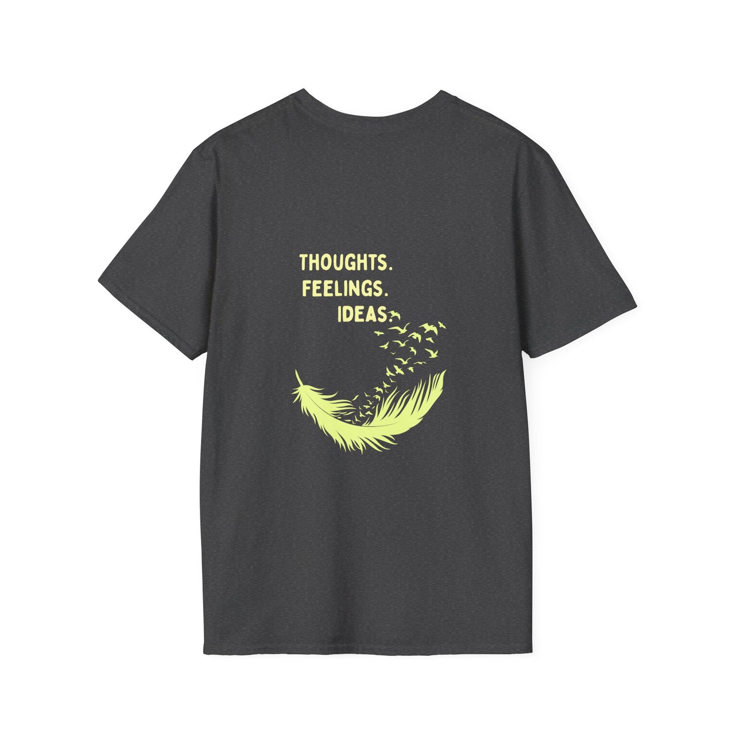 "Thoughts. Feelings. Ideas." — Unisex Softstyle T‑Shirt (Yellow Print)