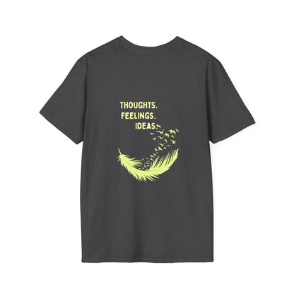 "Thoughts. Feelings. Ideas." — Unisex Softstyle T‑Shirt (Yellow Print)