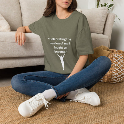 "Celebrating The Version of Me" — Empowered Woman Unisex Softstyle Tee (White Print)