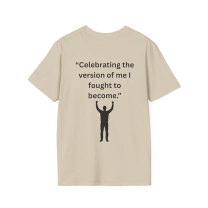 "Celebrating The Version of Me" — Empowered Man Unisex Softstyle Tee (Black Print)