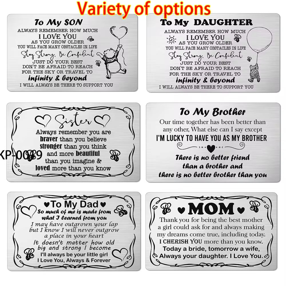 Stainless Steel Wallet Card Postcard Family to MY SON DAUGHTER SISTER BROTHER DAD MOM WIFE HUSBAND Couple Christmas Gift Trendy