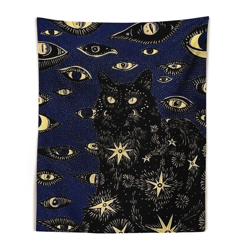 Cat Coven Tapestry Printed Witchcraft Hippie Wall Hanging Bohemian Wall Tapestry Mandala Wall Art Aesthetic Room Decor Decor