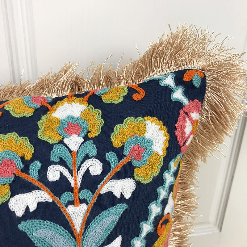 Embroidered Fringe Boho Pillowcase – Vintage Cotton Cushion Cover