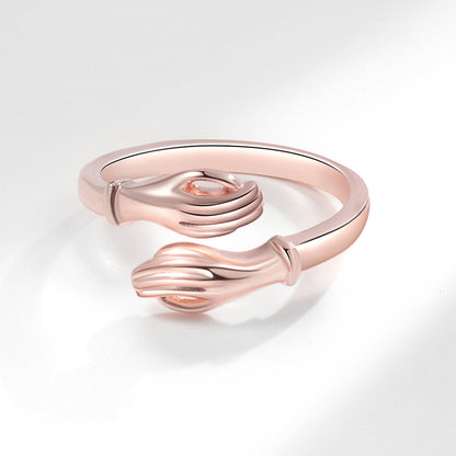 Hug Ring – Adjustable Open Design in White Gold & Rose Gold