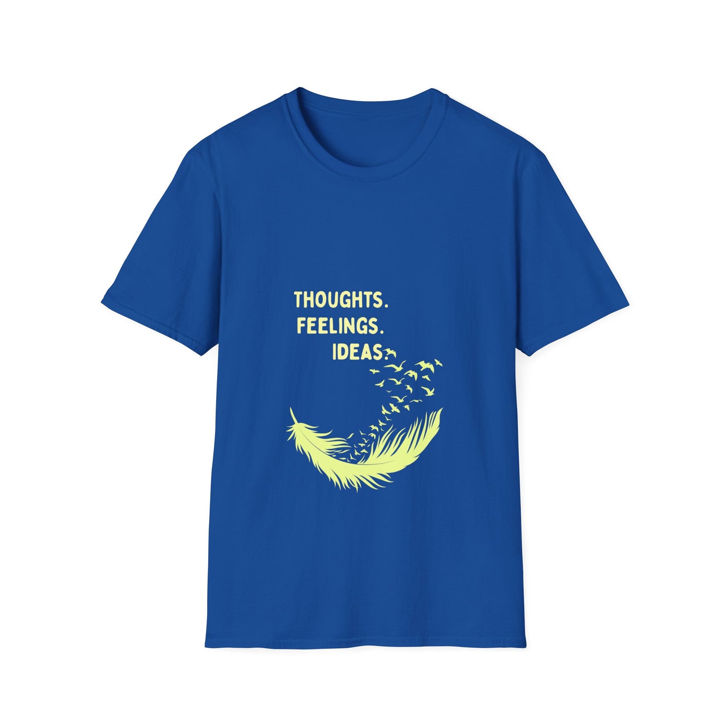 "Thoughts. Feelings. Ideas." — Unisex Softstyle T‑Shirt (Yellow Print)