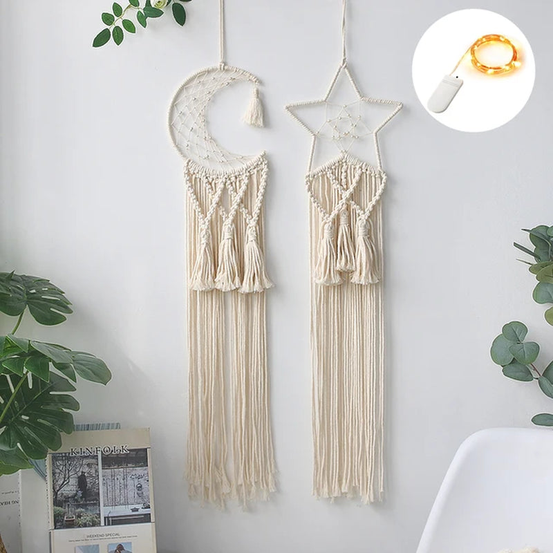 Macrame Dream Catcher Boho Moon Dreamcaters Macrame Wall Hanging Ramadan Decoration Baby Room Home Wall Decor Kids Nursery Gift