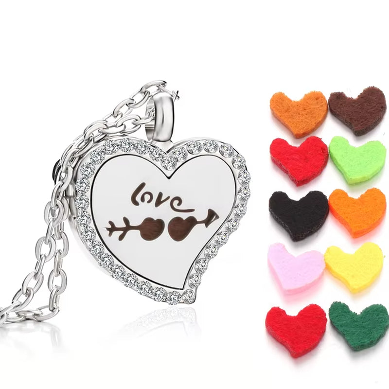 2023 New Aromatherapy Necklace Diffuser Pendant Locket Crystal Tree Love Heart Perfume Essential Oil Diffuser Necklace for Women
