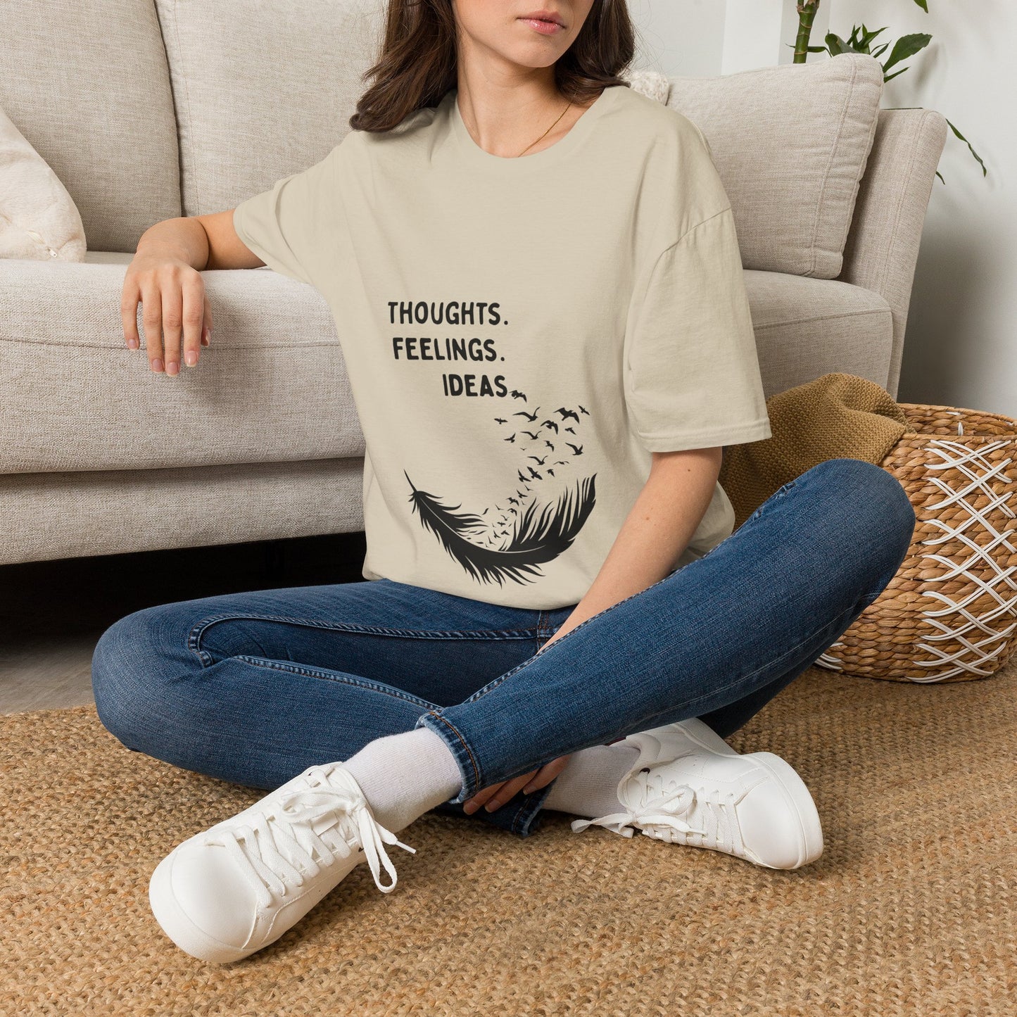 "Thoughts. Feelings. Ideas." — Unisex Softstyle T‑Shirt (Black Print)