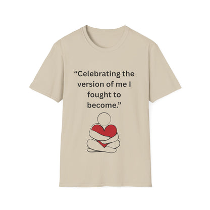 "Celebrating The Version of Me" — Self-Love Heart Unisex Softstyle Tee