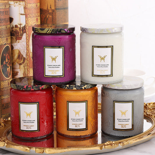 Serenity Embossed Glass Aromatherapy Soy Candle