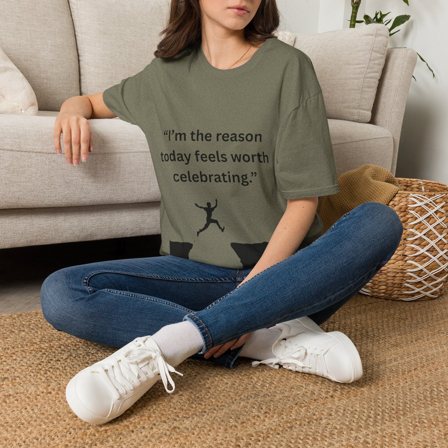 "I'm The Reason Today Feels Worth Celebrating" — Unisex Softstyle Tee (Black Print)