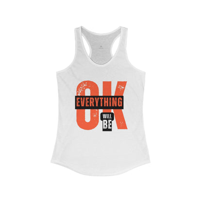 White tank top with red and black text on a white background