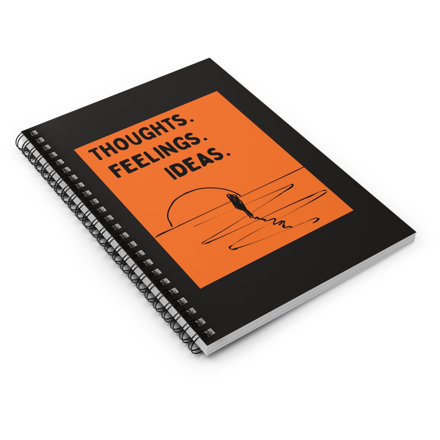 "Thoughts. Feelings. Ideas." - Black Cover Spiral Notebook