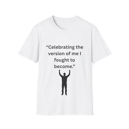 "Celebrating The Version of Me" — Empowered Man Unisex Softstyle Tee (Black Print)