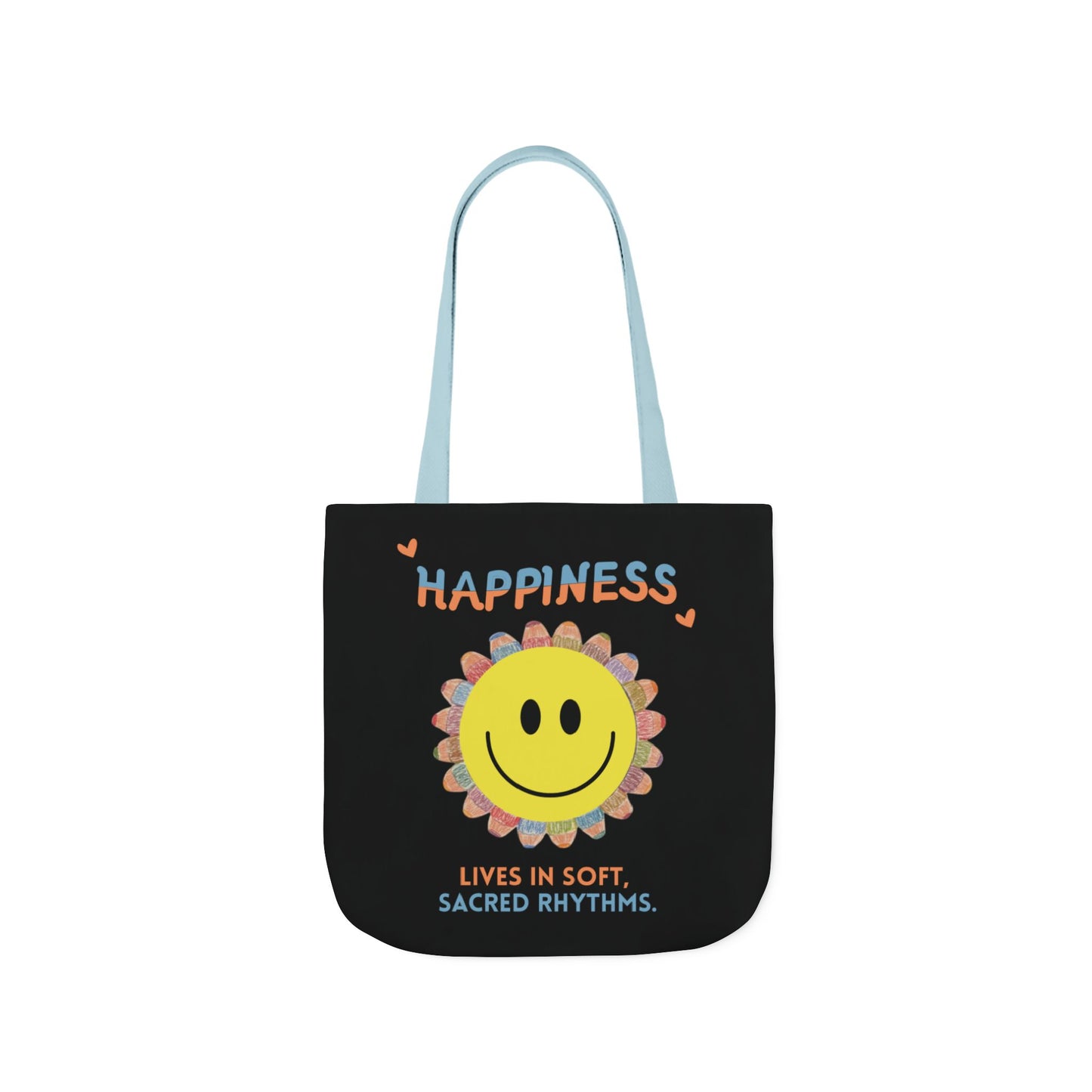 Happiness Smiley Flower Canvas Tote Bag Inspirational Slow Living Quote Bag