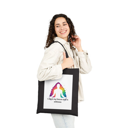 "I Meet My Future Self in Stillness" — Aura Meditation Canvas Tote Bag