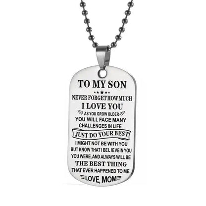 Family Dog Tags Pendant Necklace with Stainless Steel Chain - Engraved "To My Son/Daughter, Love Dad/Mom"