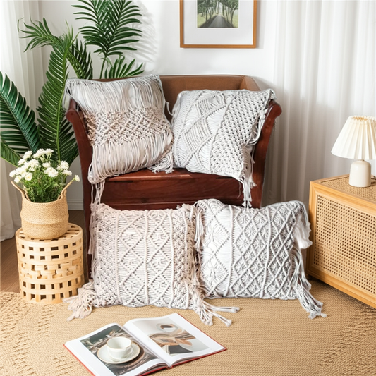 Bohemian Handwoven Macrame Cotton Cushion Cover 45x45cm