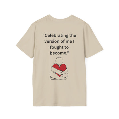 "Celebrating The Version of Me" — Self-Love Heart Unisex Softstyle Tee