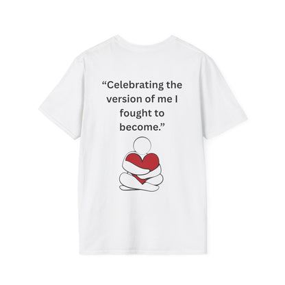 "Celebrating The Version of Me" — Self-Love Heart Unisex Softstyle Tee