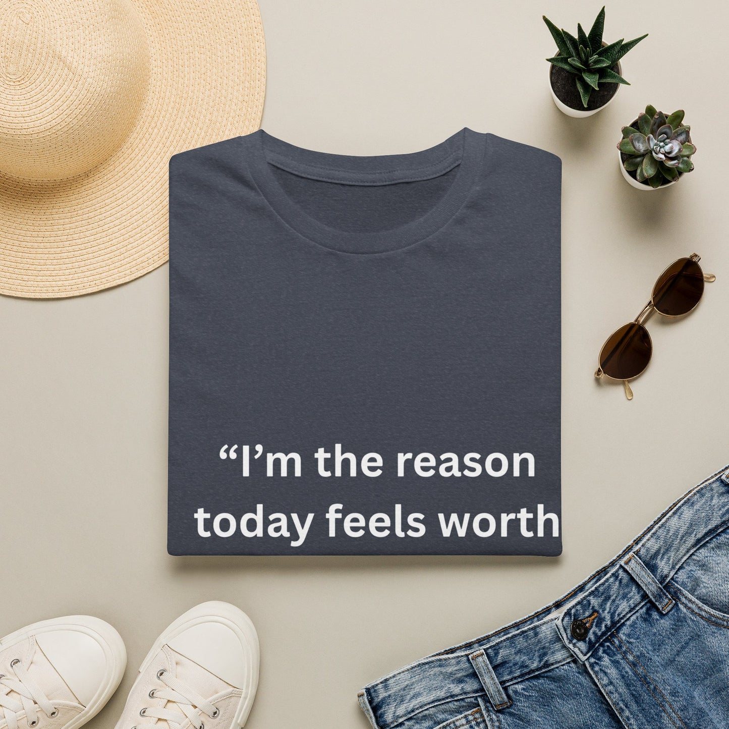 "I'm The Reason Today Feels Worth Celebrating" — Unisex Softstyle Tee (White Print)