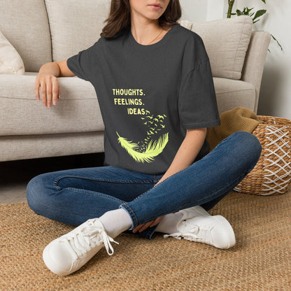 "Thoughts. Feelings. Ideas." — Unisex Softstyle T‑Shirt (Yellow Print)