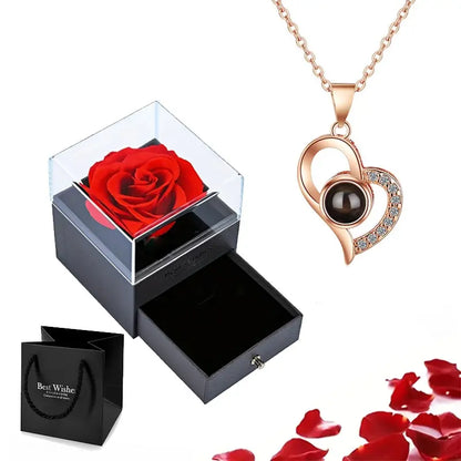 Projection Necklace Set with Rose Gift Box I Love You Heart-Shaped Pendant Jewelry Y2K