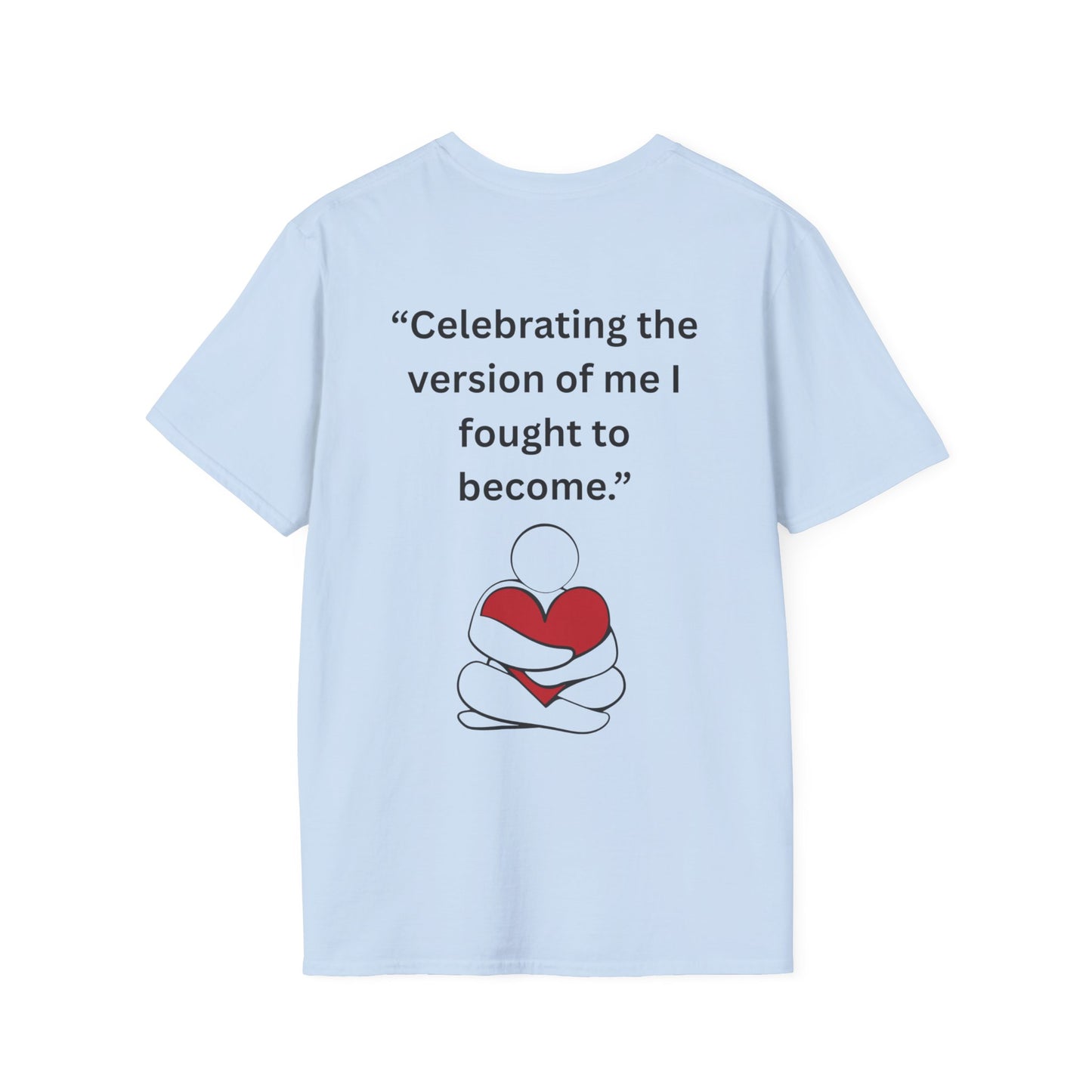 "Celebrating The Version of Me" — Self-Love Heart Unisex Softstyle Tee